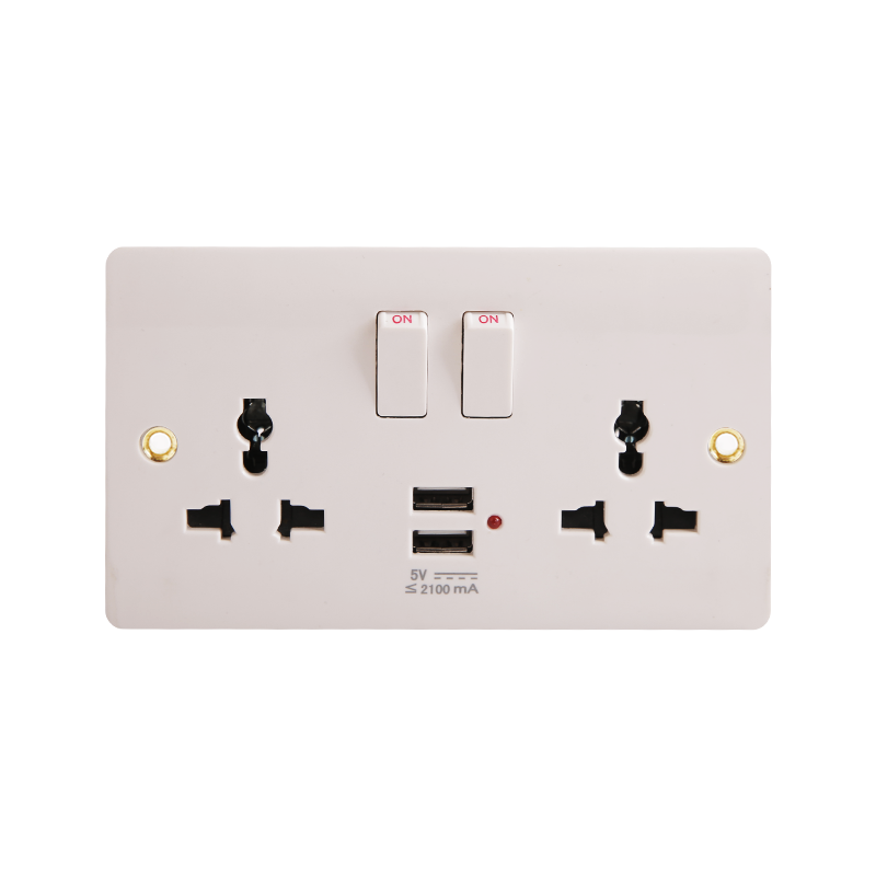 Bakelite 2 Gang Universalis Switched Socket cum 2 USB (5V 2100mA) HK6216V-UN-UB