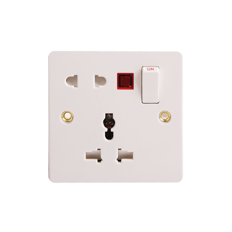 16A 1 Gang Bakelite Multi-Function switched nervum unius poli + 2 Pin Socket cum Neone HK6416WN-UN